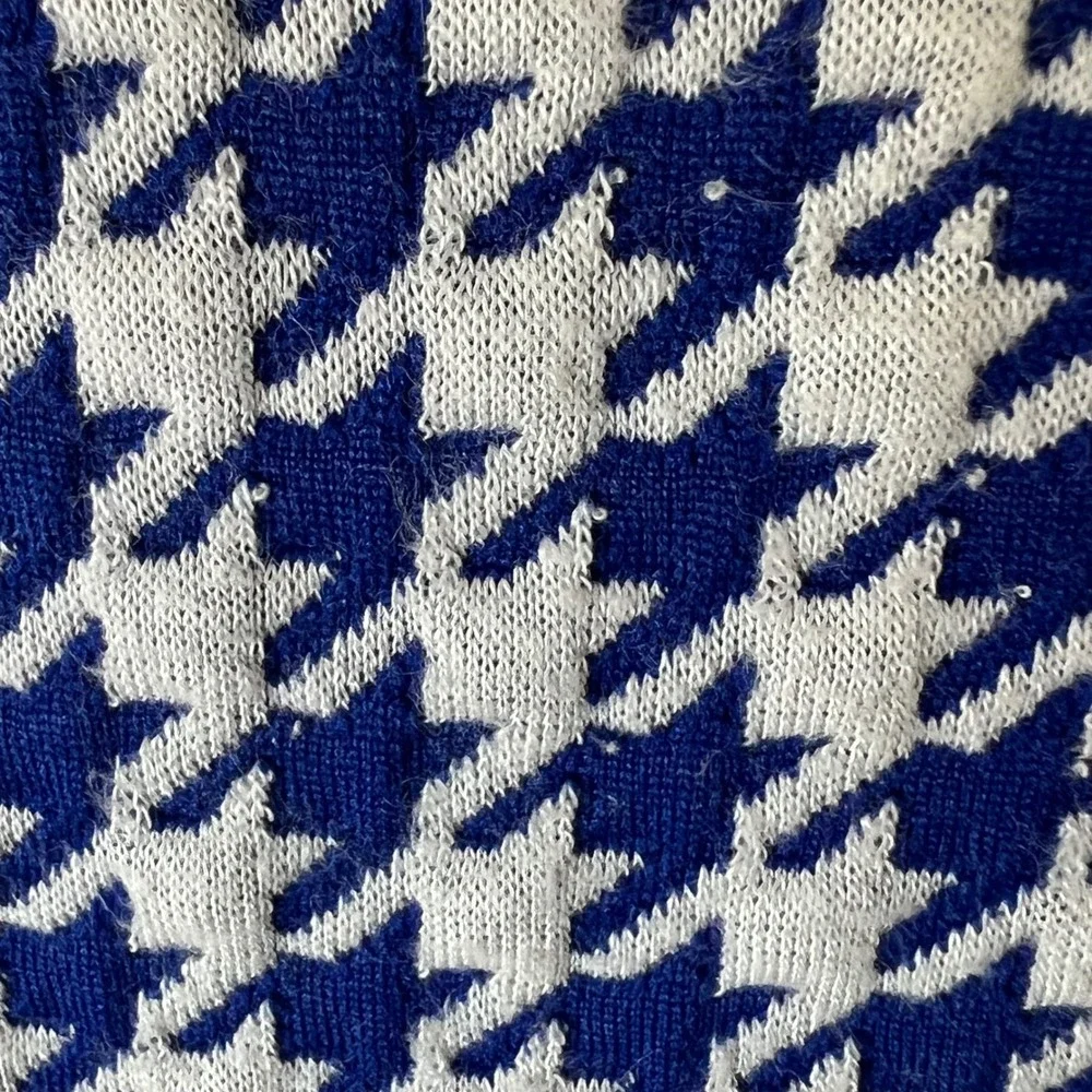 Tyler Boe Dress‎ L Blue White Houndstooth Knit Pockets Preppy Coastal Nautical